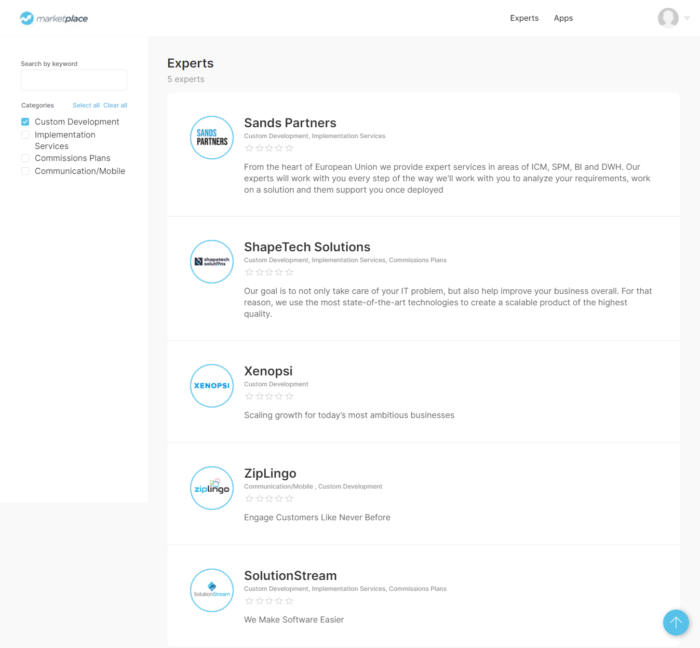 Marketplace Experts for Custom Development
